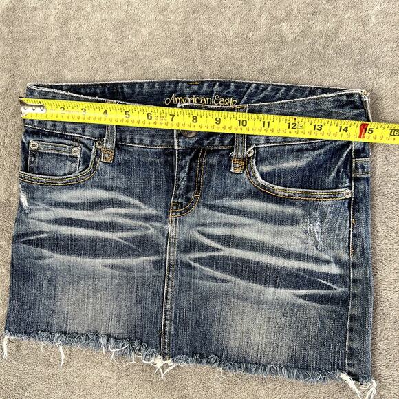 Vintage Y2K American Eagle Micro Denim Mini Skirt Women's 0 Distressed Grunge - Picture 8 of 11